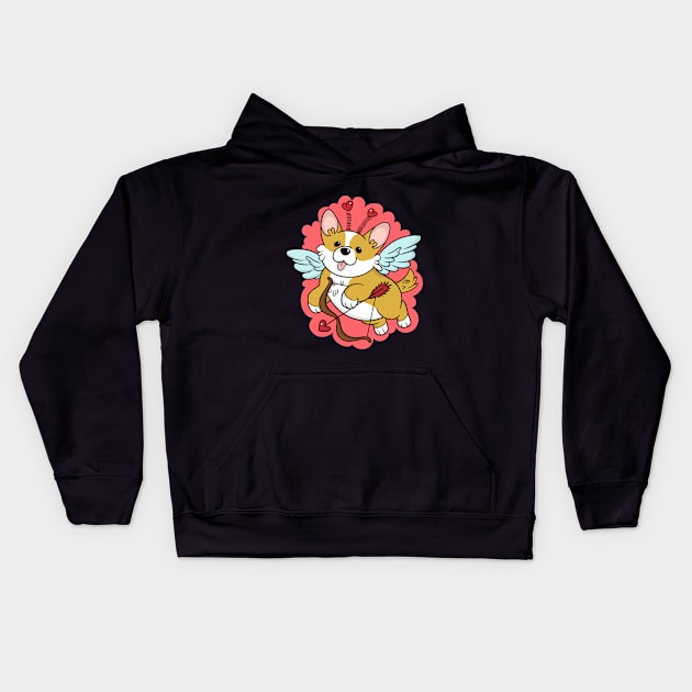 Cute Valentine Corgi Cupid Kids Hoodie by IhateDumplings